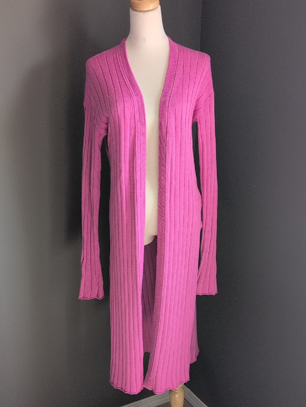 Free People Long Open-Front Ribbed Cardigan -pink Small